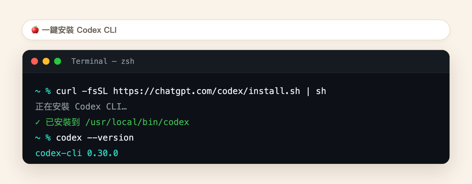 在終端機安裝 Codex CLI